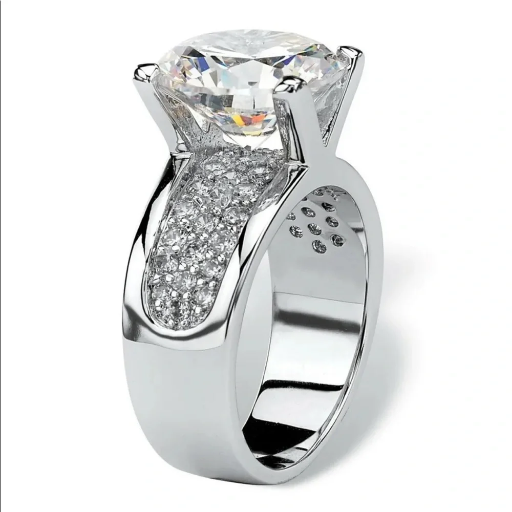 New 925 Silver Round Women Wedding Jewelry Pretty Diamond Ring